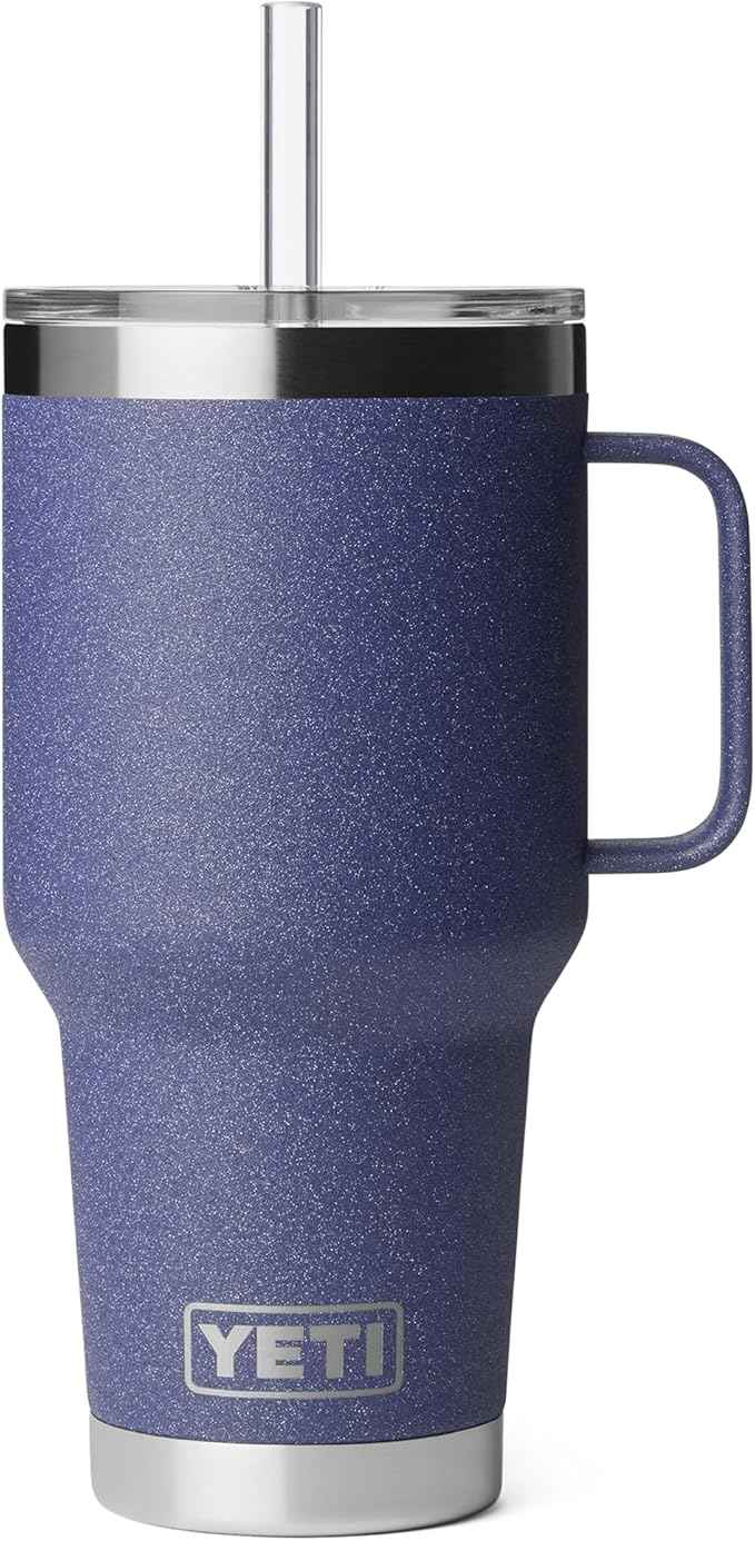 YETI Rambler 35 oz Tumbler with Handle and Straw Lid, Travel Mug Water Tumbler, Vacuum Insulated Cup with Handle, Stainless Steel, Moon Dust - Textured