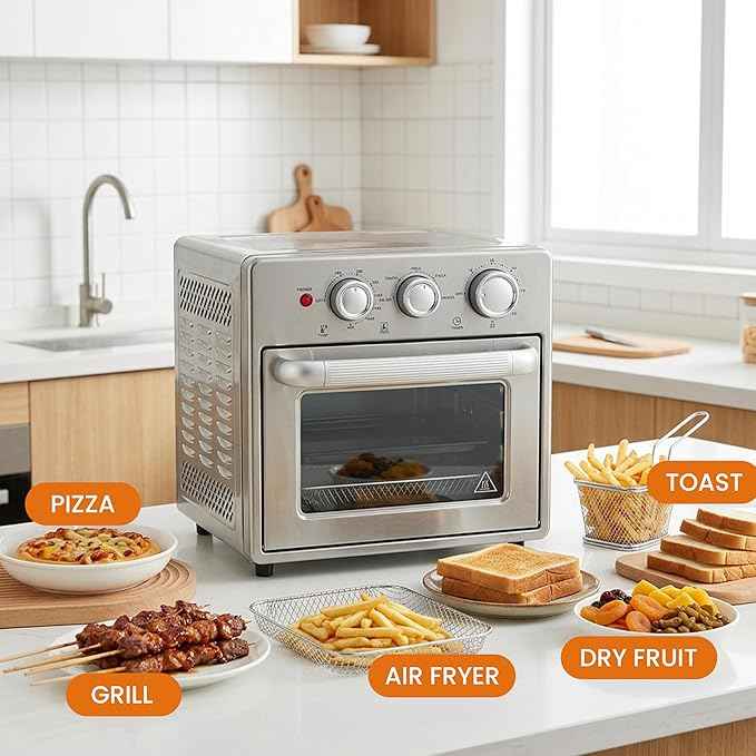 Simple Deluxe 16.9QT Air Fryer Toaster Oven Combo, 5-in-1 Countertop Convection Oven with Air Fry, Grill, Bake, Dehydrate, Up to 450°F, Stainless Steel