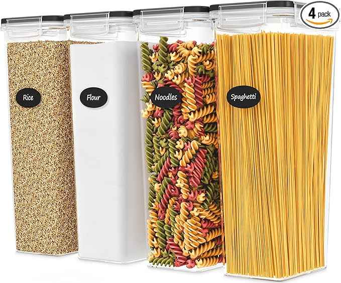 Airtight Food Storage Containers with Lids Set of 4-95 fl. oz Pasta storage Containers, BPA Free Plastic Spaghetti container - Air Tight Canisters for Kitchen Pantry Organization