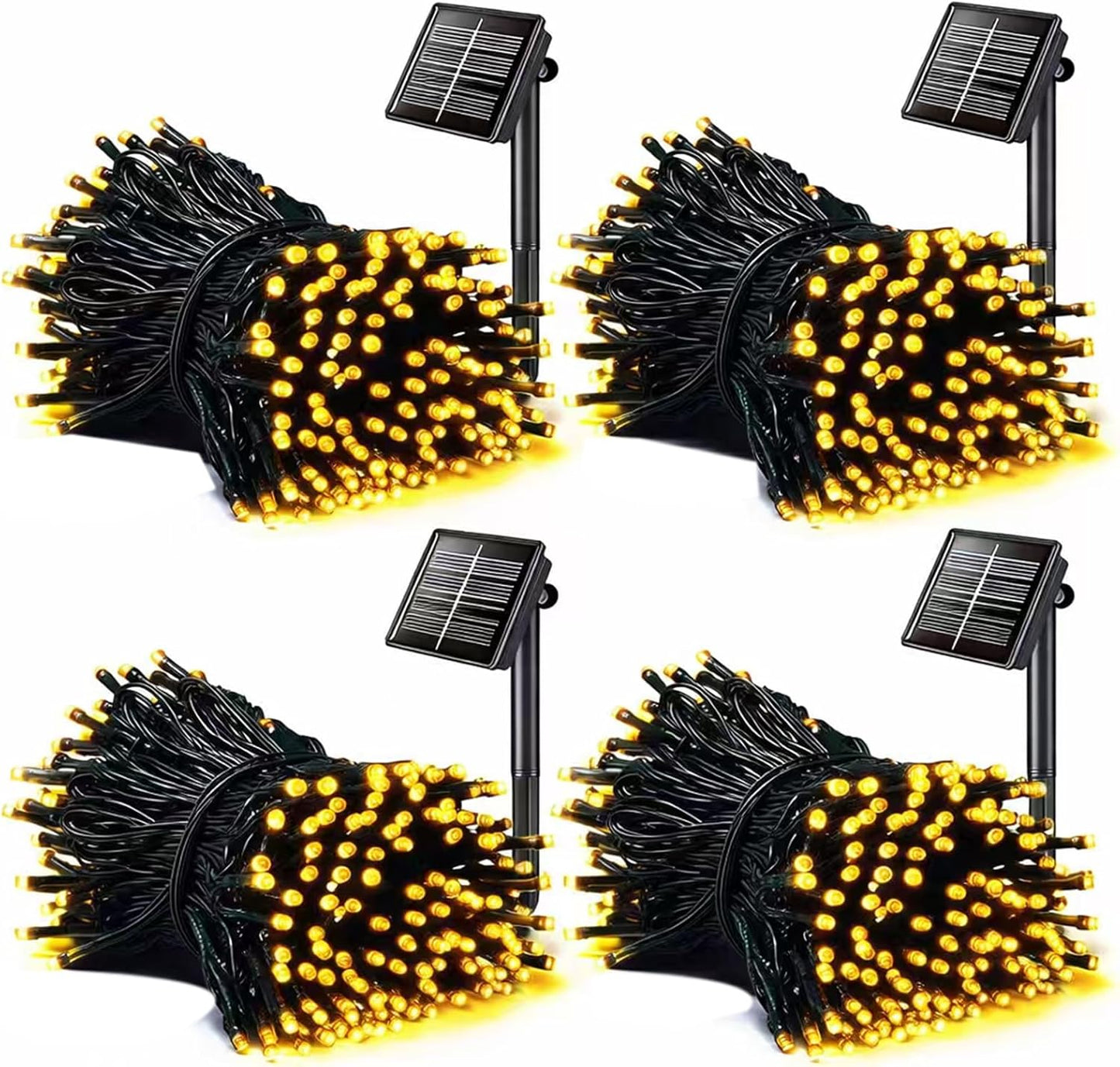 4Pack Solar String Lights Outdoor Waterproof Brightness 480LEDs Powered Total 191Ft Fairy Light 8 Modes Green Wire Lamps for for Christmas Tree Outside Garden Yard Xmas Decor(Warm White)