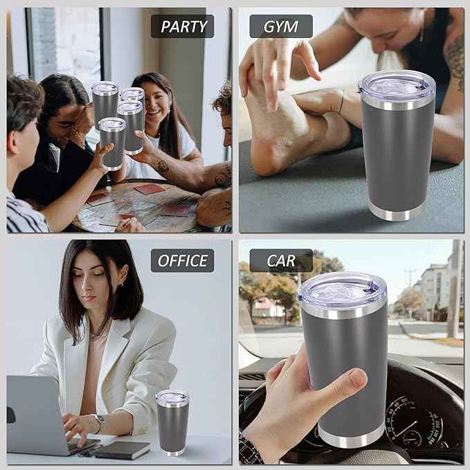 AIANJI 20oz Tumbler Bulk Stainless Steel Tumblers with Lid Vacuum Insulated Double Wall Travel Coffee Mug Powder Coated Tumbler Cup for Hot and Cold Drinks(Grey, 1 pack)