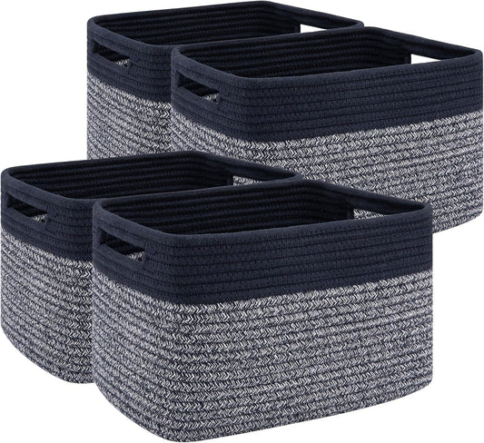 4 Pack Storage Baskets for Organizing, Woven Baskets for Shelves - Perfect for Toys, Books, Towels, and Clothes, Durable Gift Basket Bins Toy Storage, 13''L x9''W x7.8''H, Blue and Grey