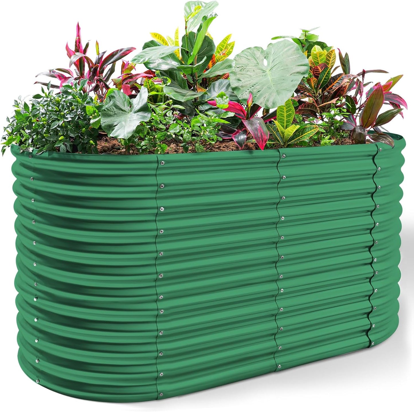 Land Guard 8x4x3ft Oval Galvanized Raised Garden Beds, Large-Capacity Metal Planter Box Outdoor, Durable Deep Raised Garden Bed 3ft Tall, Raised Beds for Gardening Vegetables, Forest Green