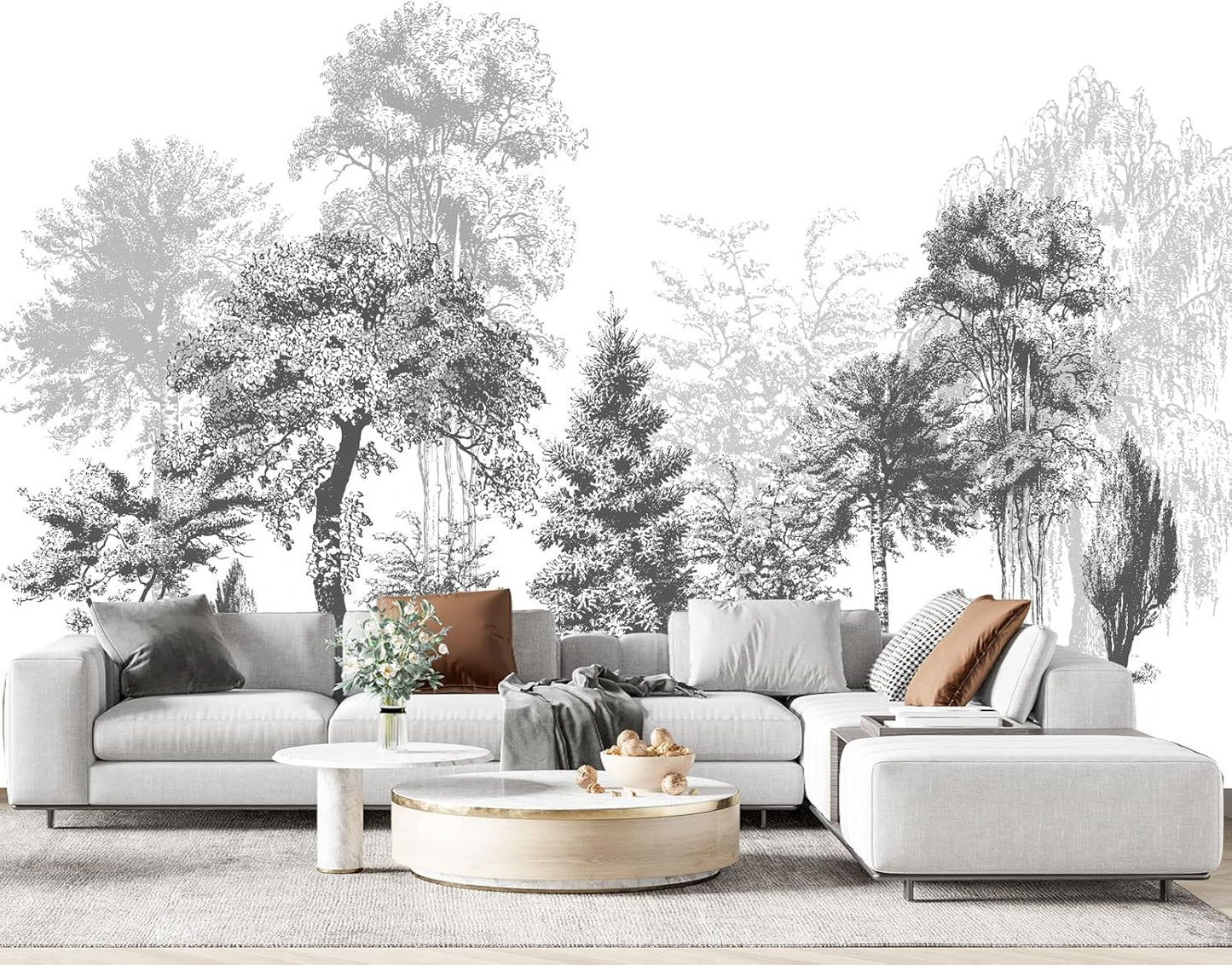 Black and White Oil Painting Forest Wall Mural Wallpaper for Bedroom 178" x 117"