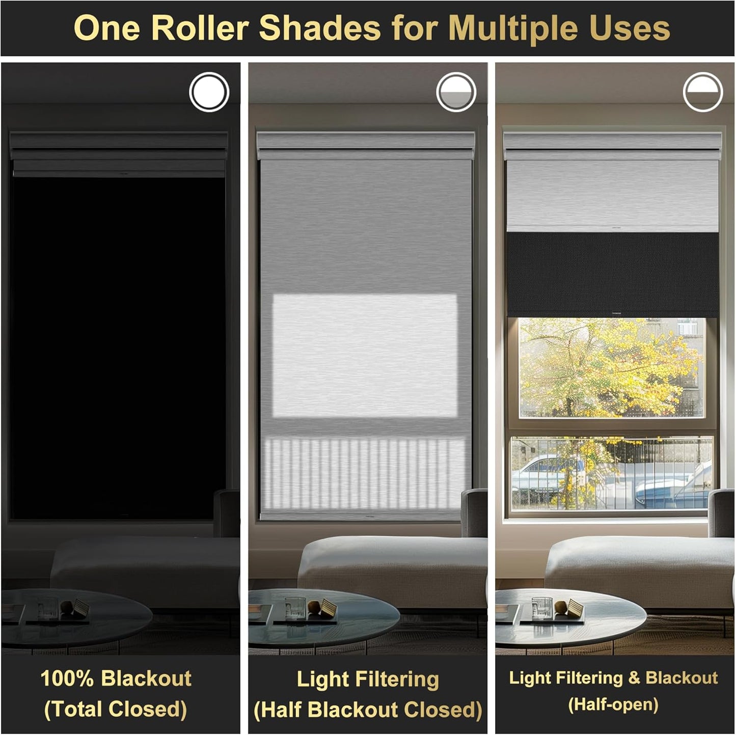 BERISSA Cordless Dual Roller Shades with Cassette Valance,Double Window Shades Blackout and Light Filtering Shades,Day and Night Roller Shades for Home Office Door.Linen Black and White.68 W x 56" H