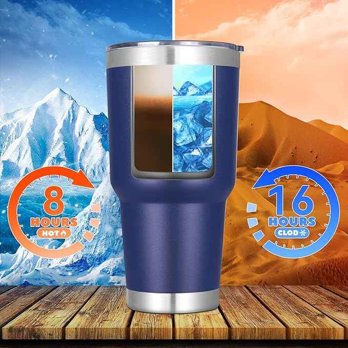 DOMICARE 30oz Tumbler Bulk with Lid and Straw, Double Wall Travel Coffee Mug, Insulated Vacuum Stainless Steel Tumblers, Powder Coated Tumbler Cup (Navy, 8)