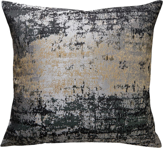 THE-TINOART Charcoal Gray & Black Pillow Cover 22x22 - Gold Embroidered Luxury Jacquard, Modern Reversible Throw Pillow Cover for Sofa/Bed, Velvet Backing