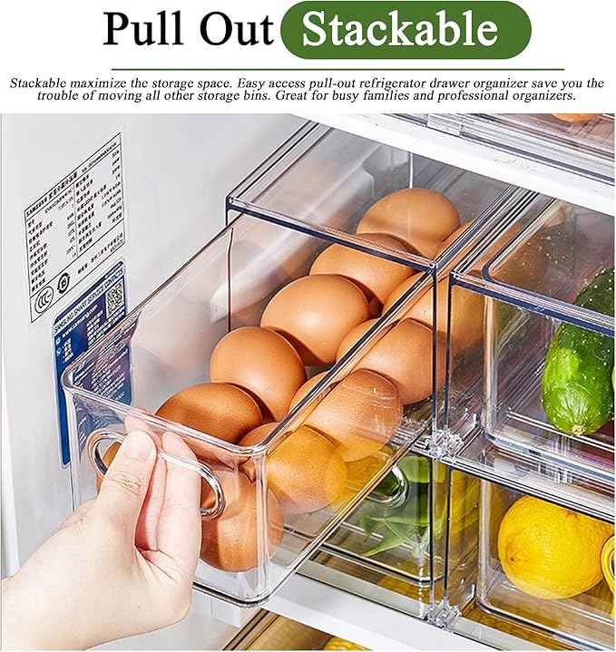 bealy 2 Pack Refrigerator Organizers and Storage, Stackable Clear Pull out Drawer Organizer Bins, BPA-Free Fridge Organizer and Storage for Fruit, Produce, Drink, Snack and Food Storage Containers
