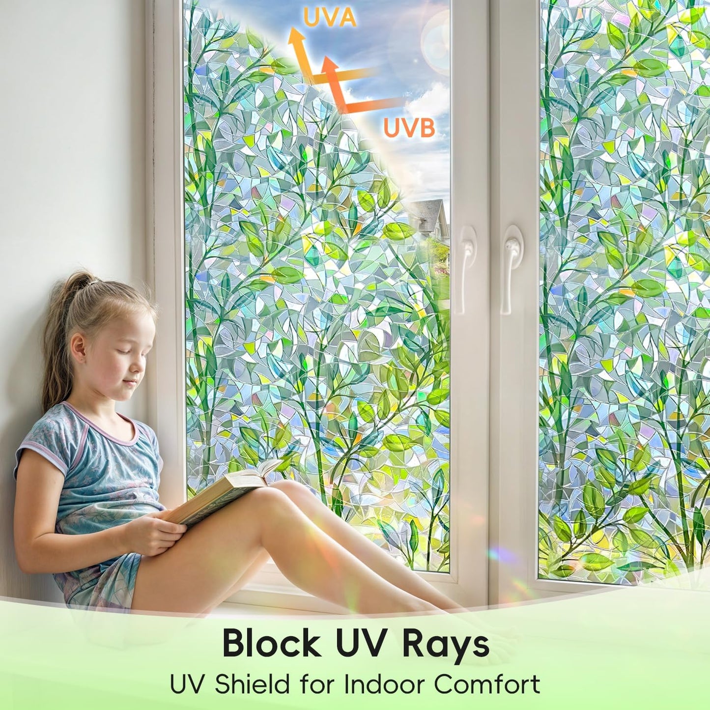 DUOFIRE Stained Glass Window Film Decorative Window Privacy Film Rainbow Diamond Grid Colorful Lattice Windows Cling Anti UV Static Cling Reusable Windows Decal for Home 11.8×39.3 inch