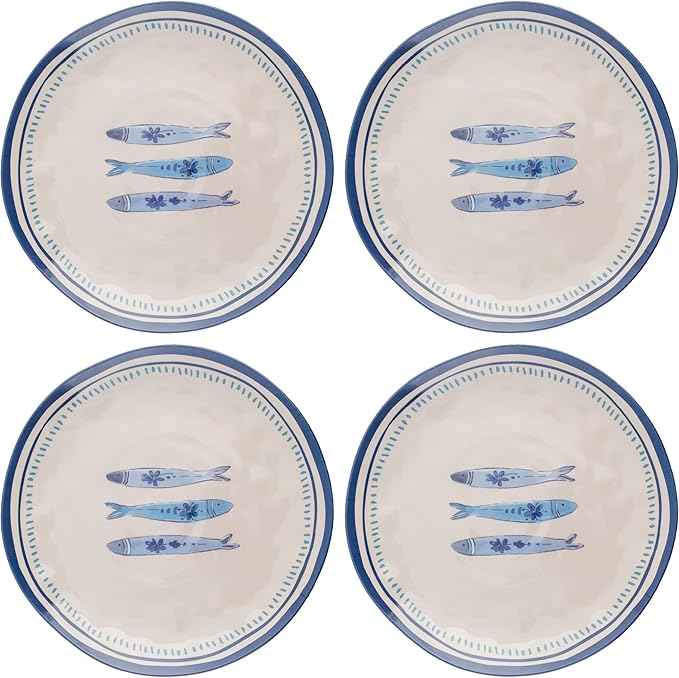 Karma, 8.75 inches Melamine Salad Plates Set of 4, Reusable Dishwasher Safe Plates for Outdoor and Indoor, Sardines
