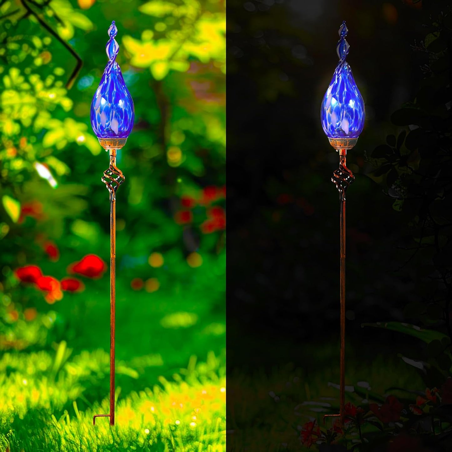 Solar Garden Lights, Solar Flame Lights Outdoor Decoration, Outdoor Garden Decor, Decorative Led Flame Glass Stakes Decorative for Pathway, Lawn, Patio, Driveway