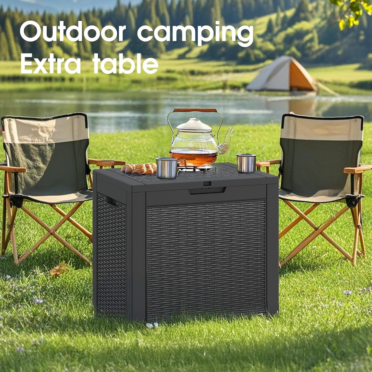 KAMABOKO 30 Gallon Outdoor Storage Box, Resin Deck Boxes Indoor and outdoor, Waterproof Storage Box Lockable Lid for Garden Tools, Package Delivery, Pool Supplies, Patio Cushions, Black