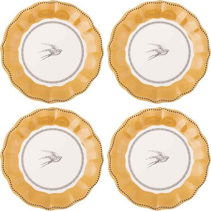 Karma, 8.75 inches Melamine Salad Plates Set of 4, Reusable Dishwasher Safe Plates for Outdoor and Indoor, Bird