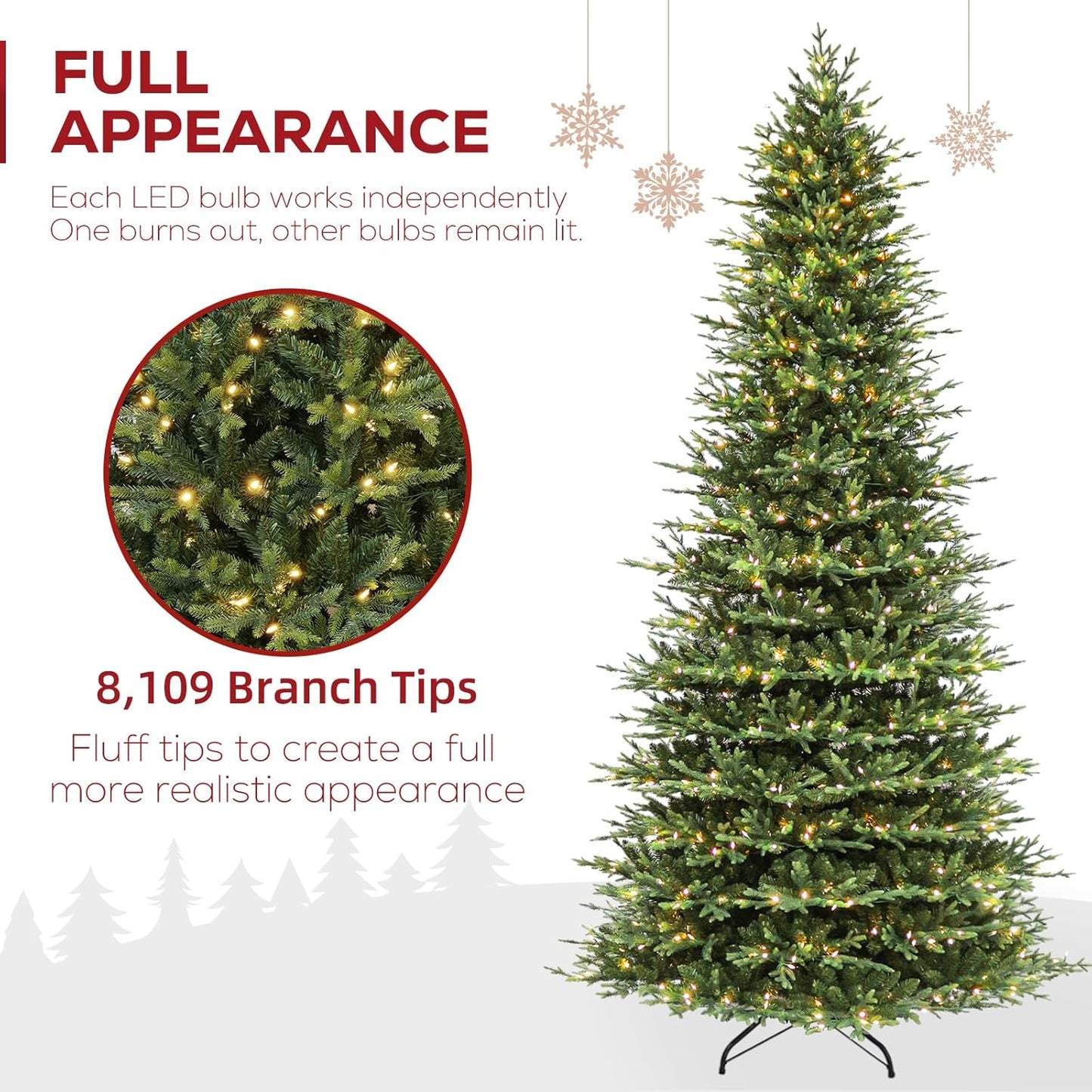 Hykolity 12 ft Prelit Christmas Tree, Artificial Christmas Tree with 850 Warm White Lights, 8109 Branch Tips, Metal Stand and Hinged Branches for Holiday, Decoration