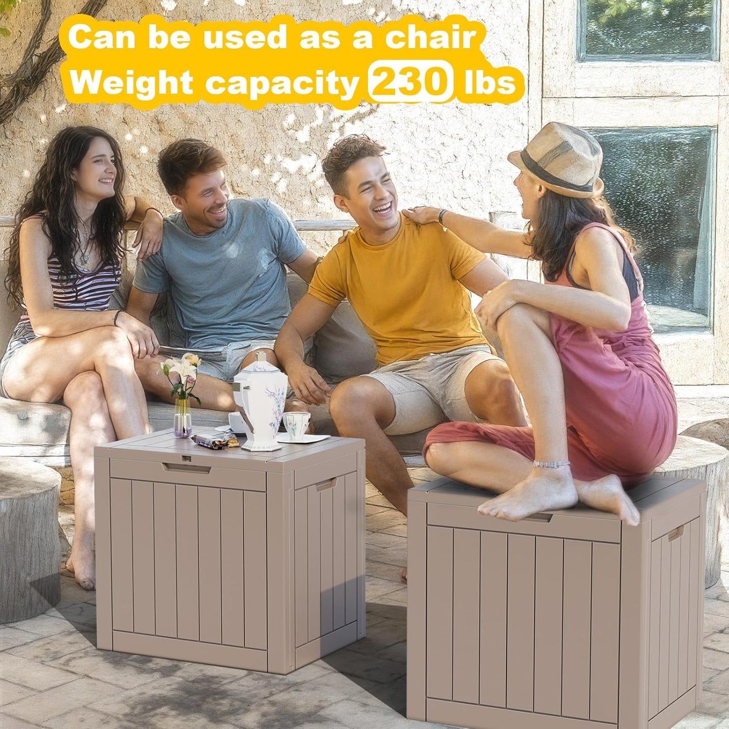 Vixzen 30 Gallon Resin Deck Box, Lockable Outdoor Storage Box for Patio Cushions Storage Furniture,Garden Tools, Pool Supplies, Weatherproof and UV Resistant- Grey