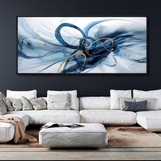 XLSJERST Abstract Wall Decor Living Room - 86x39 Inches Modern Canvas Wall Art Blue and White Picture Artwork for Office Bedroom Home Decoration