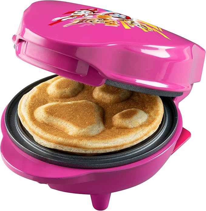 Bestron Paw Patrol waffle maker, mini waffle iron with unique Paw Patrol design, ideal for children's birthdays, Easter and Christmas, with cooking indicator, Ø10 cm, official license, color: Pink
