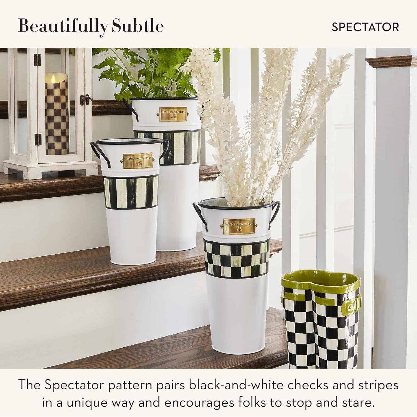 MACKENZIE-CHILDS Galvanized Flower Buckets, Decorative Metal Buckets, Spectator, Set of 3
