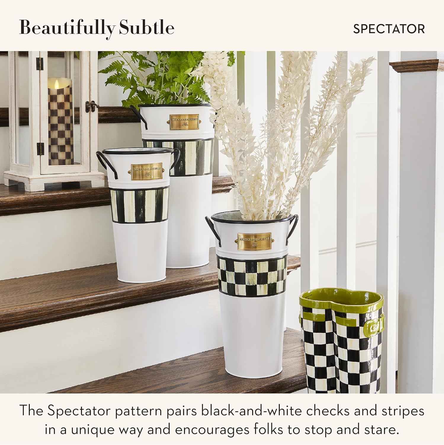 MACKENZIE-CHILDS Galvanized Flower Buckets, Decorative Metal Buckets, Spectator, Set of 3