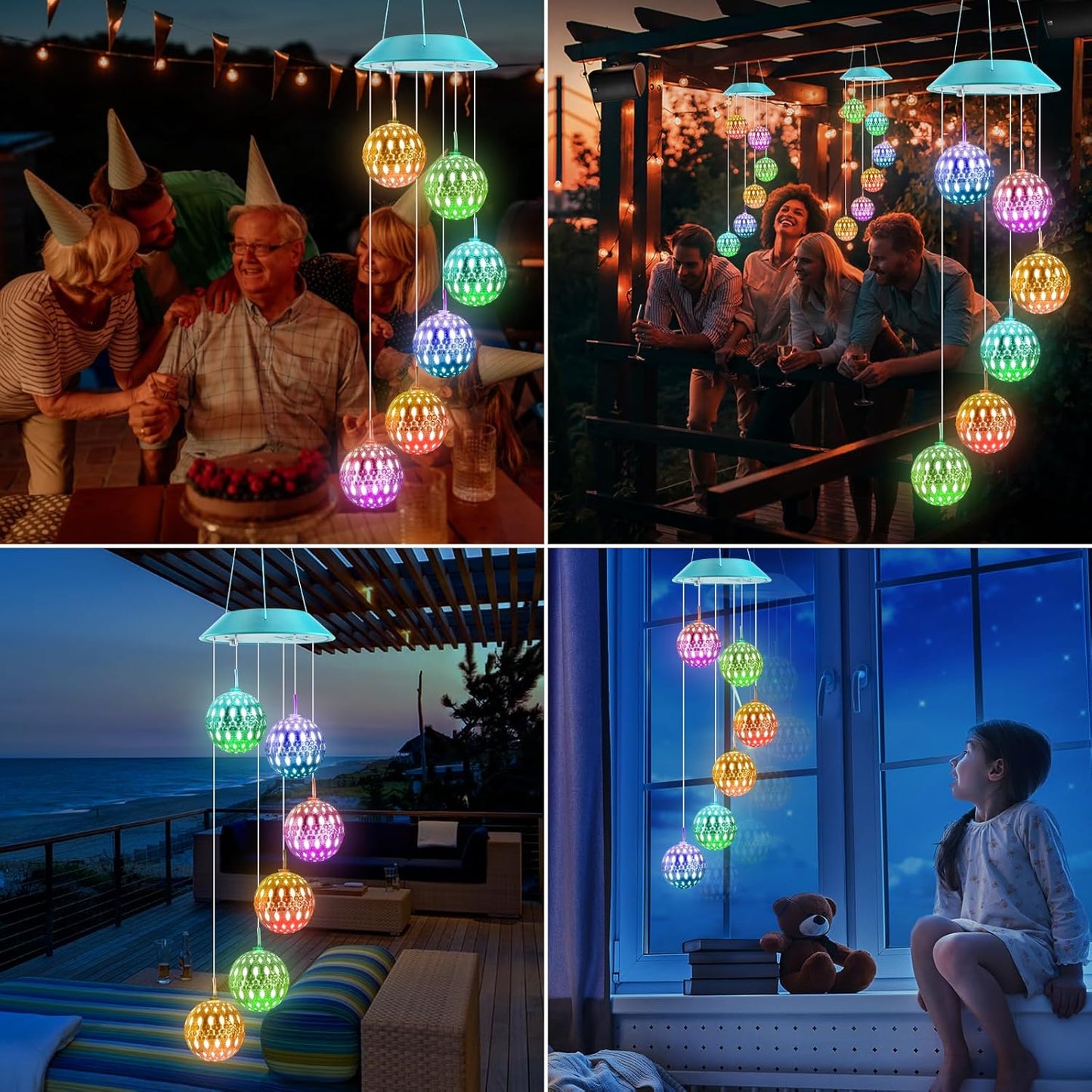 Toodour Solar Wind Chime, Color Changing Moroccan Ball Wind Chimes, LED Decorative Mobile, Gifts for Mom, Waterproof Outdoor Decorative Lights for Garden, Patio, Party, Yard, Outdoor Decorations