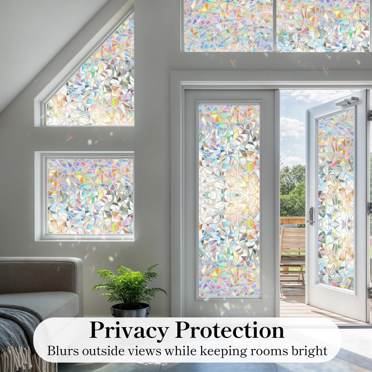 DUOFIRE Window Privacy Film, Rainbow Window Clings for Glass Windows, Stained Glass Film Decorative, 3D Decals Cover, Suncatcher Static Cling Sticker for Home, 35.4 x 78.7 inch