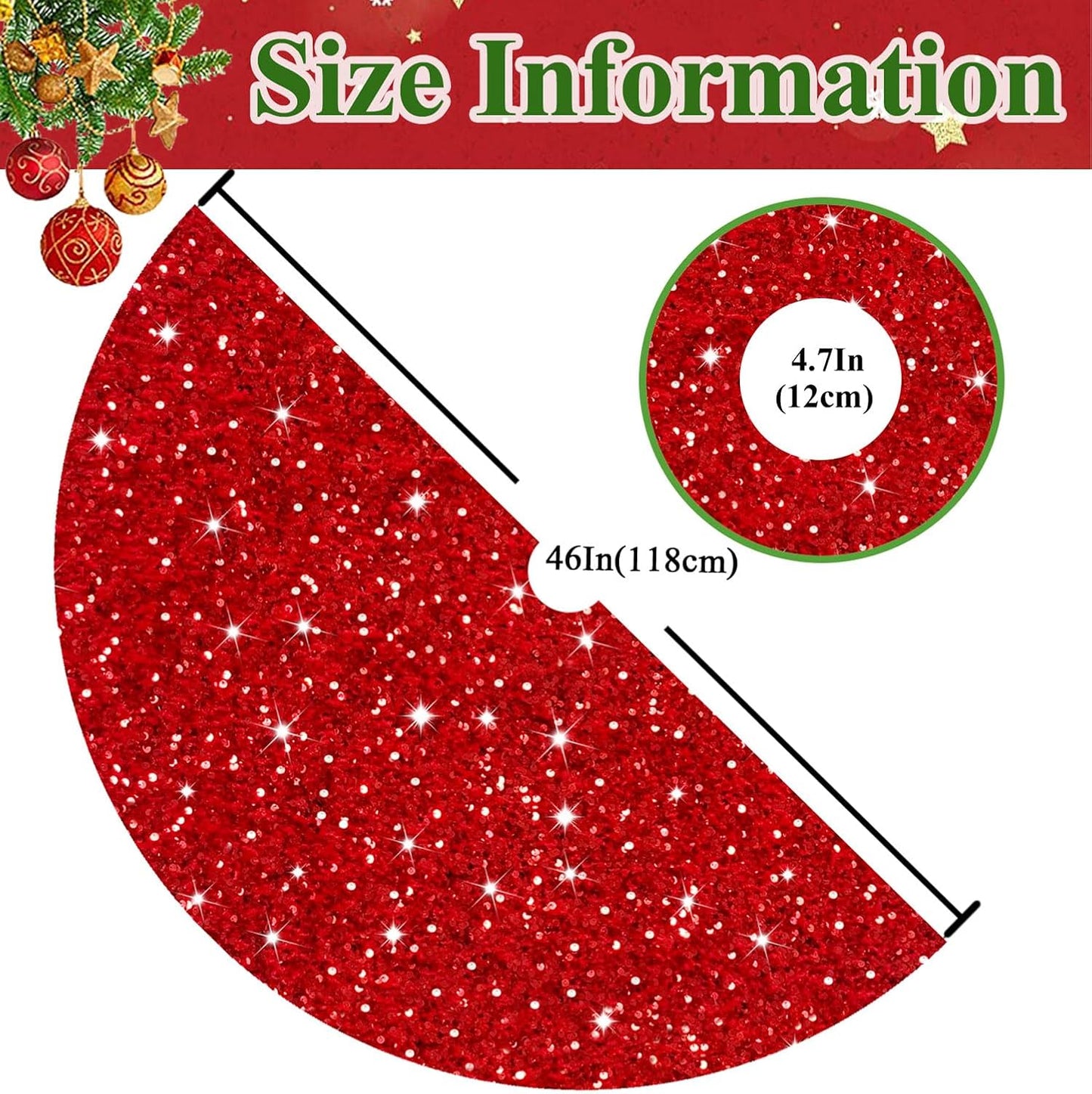 MODFUNS Sequin Christmas Tree Skirt Red Tree Skirt 46 Inch Sparkly Christmas Tree Skirt Thick Velvet Tree Mat Large Sequins Tree Skirts Collar Shimmer Tree Skirts for Christmas New Year Party