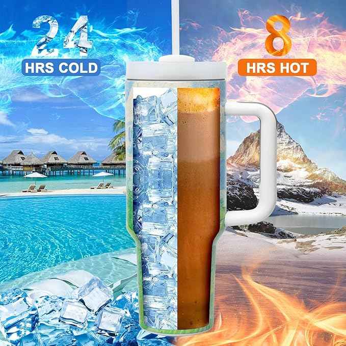 Jormungand 40 oz Tumbler with Handle and Straw, Vacuum Insulated Stainless Steel Cup & Water Bottle, Leakproof Lid, BPA-Free, Cup Holder Friendly for Travel, Keeps Drinks Hot & Cold Fields