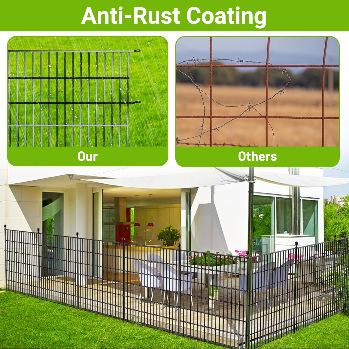 5 Panels No Dig Decorative Outdoor Garden Fence for Yard, 24 in(H) X 10 ft(L) Animal Barrier Fencing Rustproof Metal Wire Panel Border for Dog, Rabbits, and Patio Temporary Ground Stakes