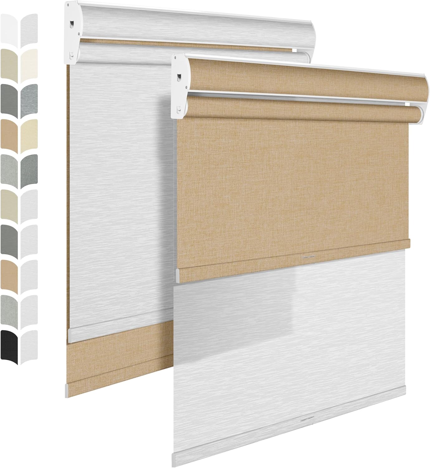 BERISSA Cordless Dual Roller Shades with Cassette Valance,Double Window Shades Blackout and Light Filtering Shades,Day and Night Roller Shades for Home Office Door.Linen Beige and White.66 W x 86" H