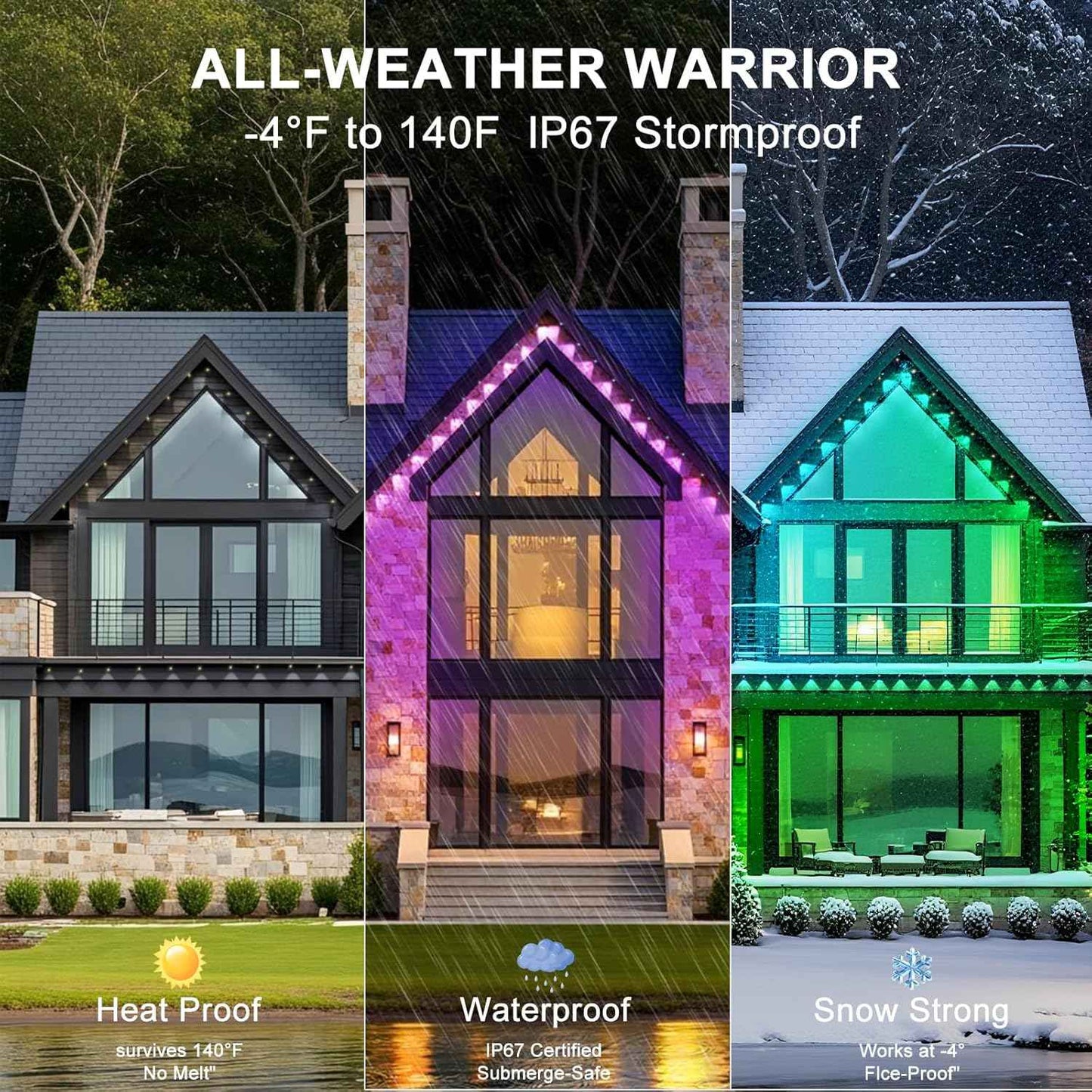 200FT Permanent Outdoor Lights, Smart RGB Eaves Lights with App/Remote Control, LED IP67 Waterproof Outdoor Lighting for Halloween Christmas Holidays Daily Party House Roof Lighting