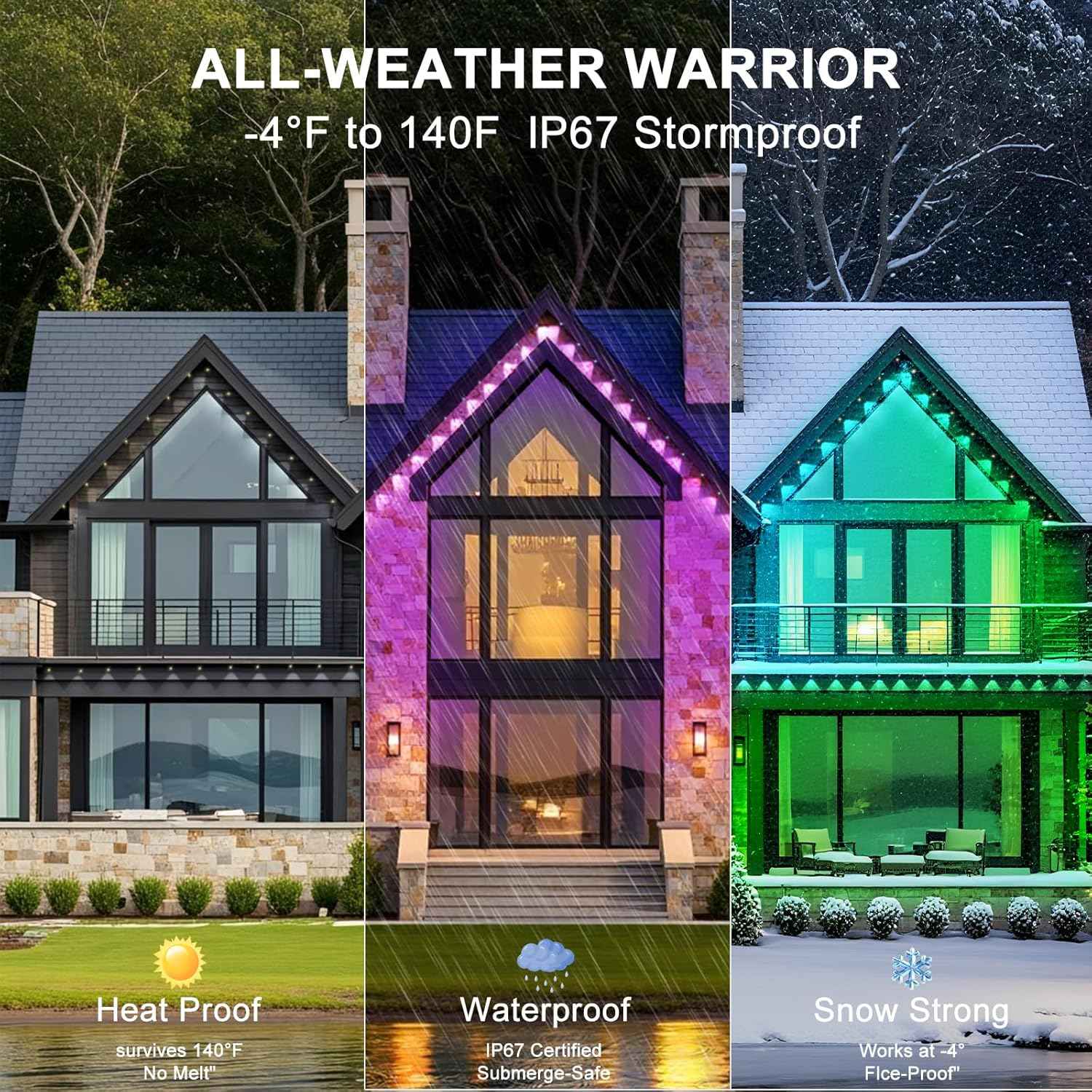 200FT Permanent Outdoor Lights, Smart RGB Eaves Lights with App/Remote Control, LED IP67 Waterproof Outdoor Lighting for Halloween Christmas Holidays Daily Party House Roof Lighting