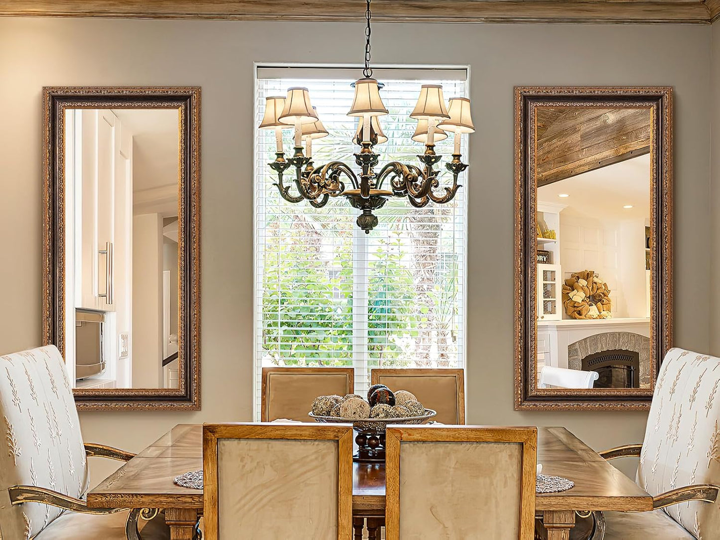 Narrow Vintage Wall Mirror, 46" X 22.5" Decorative Mirror with Black and Bronze Handmade Aging Carvings Solid Wood Frame for Baroque Bathroom, Living Room, Fireplace, Entryway and Bedroom