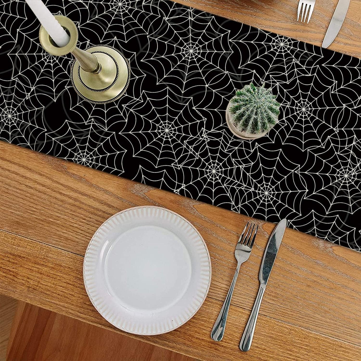 Halloween Table Runner Spider Web Black Linen Table Runners for Seasonal Holidays Indoor Outdoor Kitchen Dining Party Home Decor 13 x 60 Inch