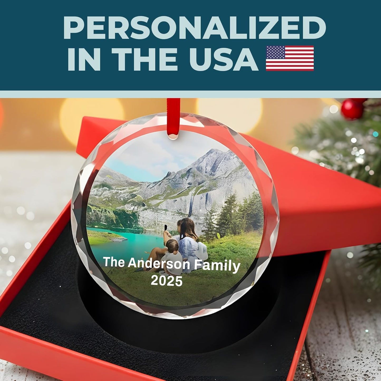 Personalized Christmas Ornament - Custom Crystal Photo Ornaments with Text