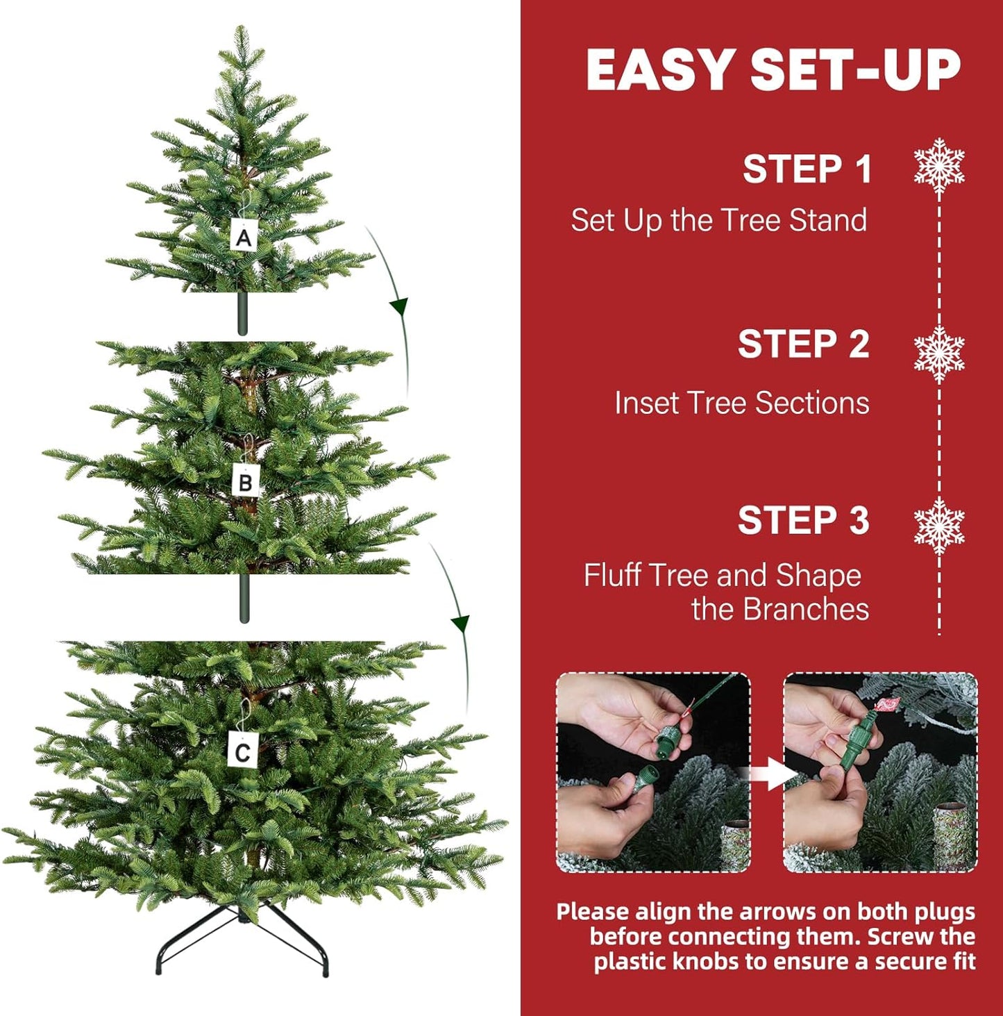 Hykolity 7.5 ft Prelit Christmas Tree, Artificial Christmas Tree with 450 Warm White LED Lights, 1173 PE&PVC Branch Tips, Metal Stand and Hinged Branches