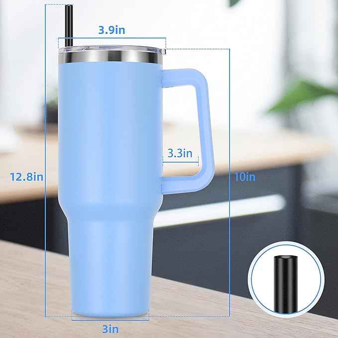 DOMICARE 40 oz Tumbler with Handle and Straw, Stainless Steel Tumbler with Lid and Straw, Reusable Vacuum Insulated Cup, Travel Coffee Mug, Blue, 4Pack