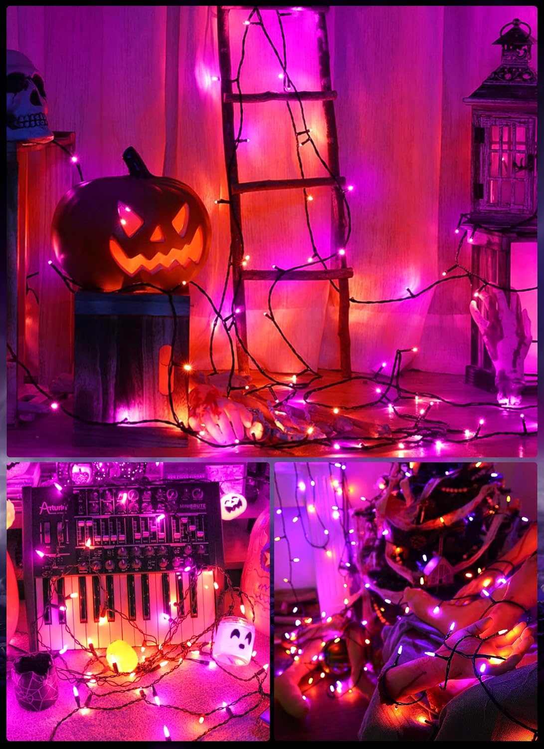Orange Purple Outdoor Holloween Lights, 39Feet 100 LED Christmas Lights with 8 Lighting Modes, Waterproof Mini String Lights Plug in for Garden Patio Party Wedding Christmas Xmas Tree Lighting Decor