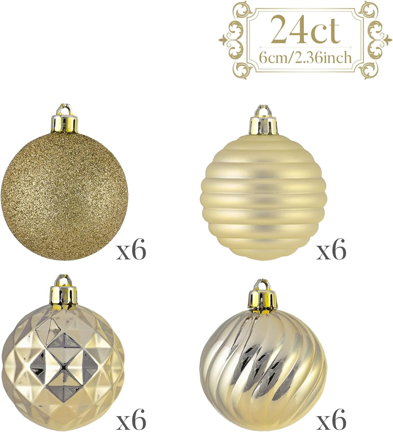 Valery Madelyn Christmas Ornaments Tree Decorations Set for Fall Halloween, 24ct Gold Shatterproof Ball Ornaments, 2.36" Hanging Ornament Bulk for Xmas Holiday Party Decor