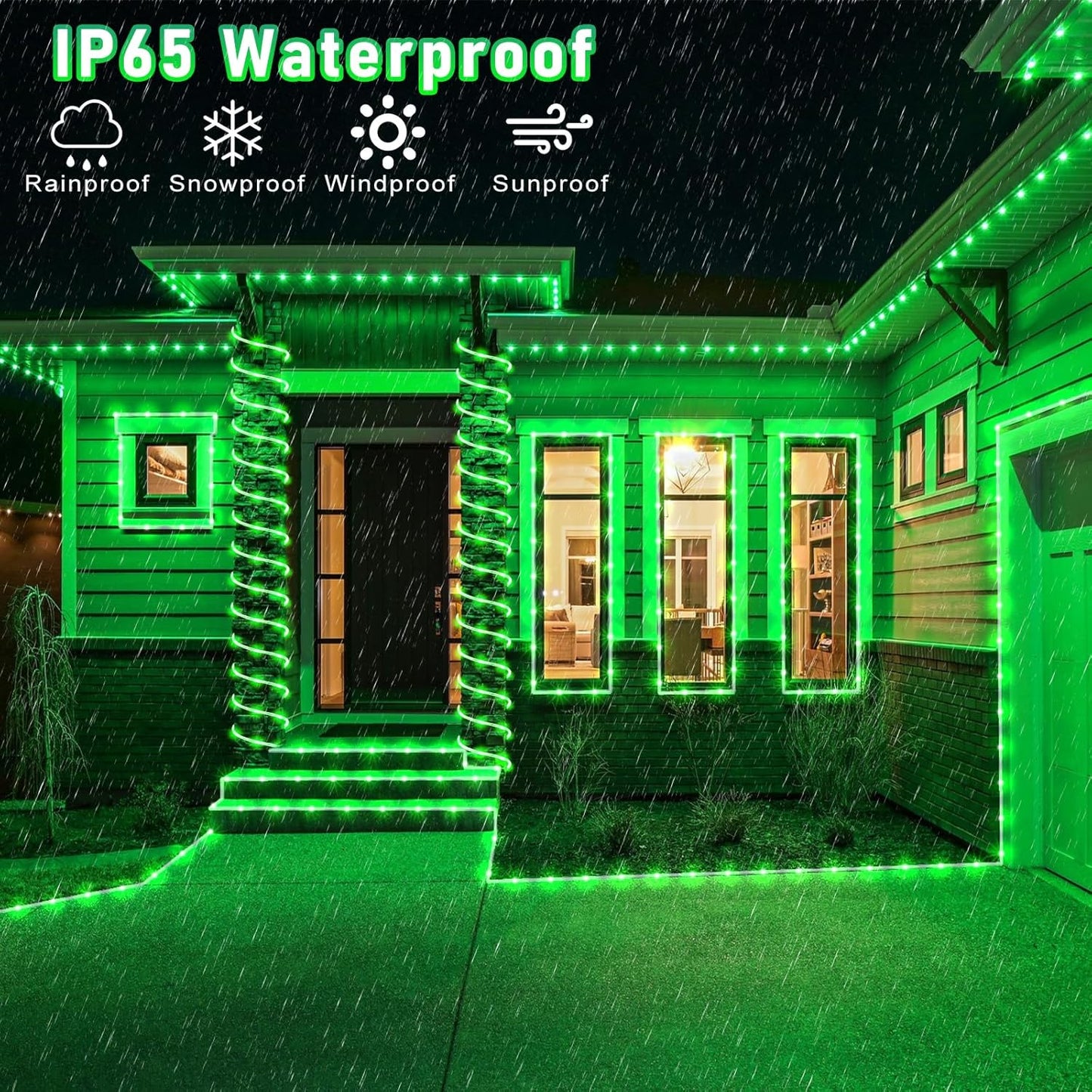 Rope Lights Outdoor, 66FT 200 LED String Lights for Outside Waterproof with 8 Modes, Plug in Connectable Rope Lights for Indoor, Fence, Patio, Garden, Trampoline, Deck, Pool Decorations - Green