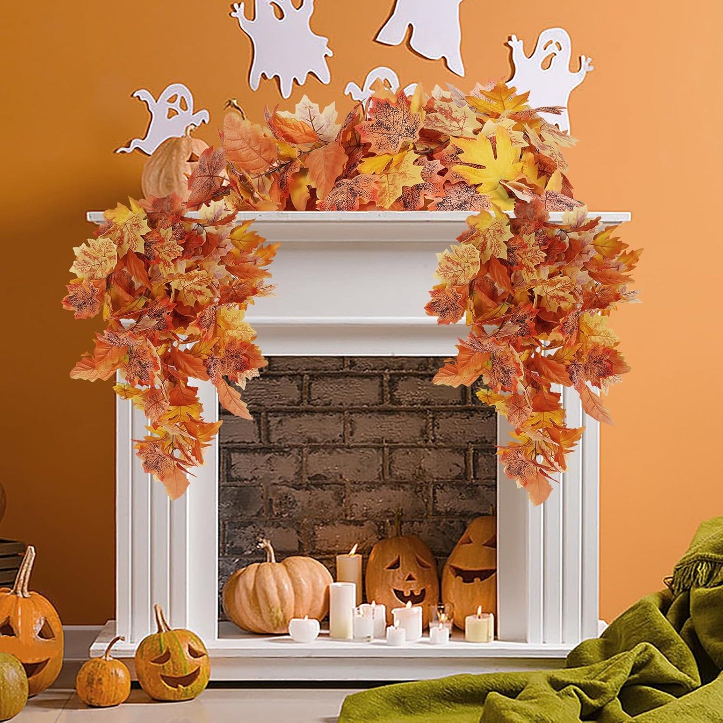 RECUTMS Fall Leaves Fall Decorations for Home Clearance Fall Decor Leaf Fall Decorations Fall Decorations for Home Thanksgiving Decorations Hanging Plants Indoor Artificial Wall Decor(Orange)