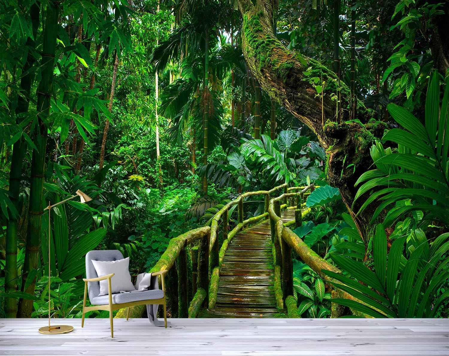 YQWDMX - 3D Green Forest Wooden Bridge Wallpaper for Living Room Sofa Background Wall (Not Peel and Stick)