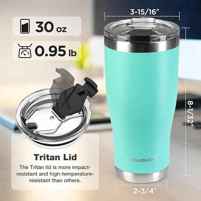 HAUSHOF 30 oz Tumbler, Stainless Steel Vacuum Insulated Coffee Tumbler Water Cup, Double Wall Travel Mug with Lid, Perfect for Hot and Cold Drinks