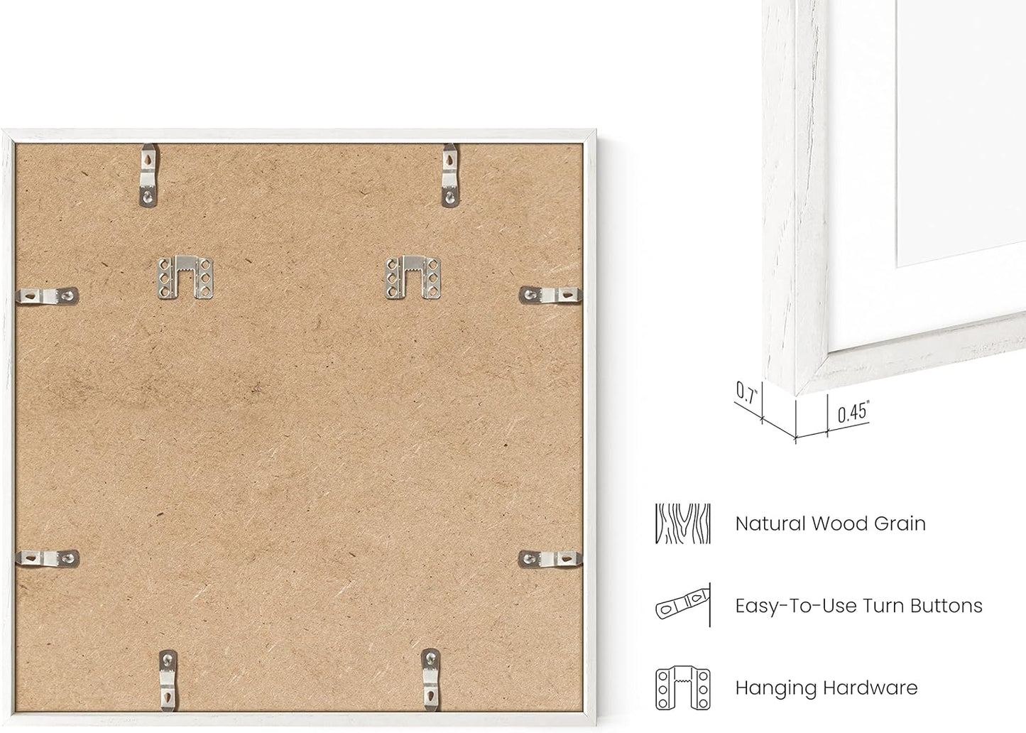 HAUS AND HUES Solid Oak 16”x16” Picture Frame Matted to 12”x12” - 16X16 Square Picture Frame with Mat for 12x12 Picture, White Wood Frame, 16 x 16 Frame with Mat for 12x12 Photo,16x16 Frame with Mat