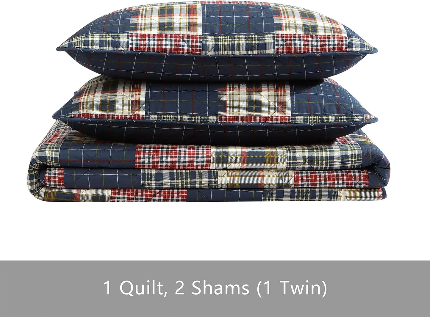 Eddie Bauer - Twin Quilt Set, Cotton Reversible Bedding with Matching Sham, Lightweight Home Decor for All Seasons (Madrona Navy/Red, Twin)