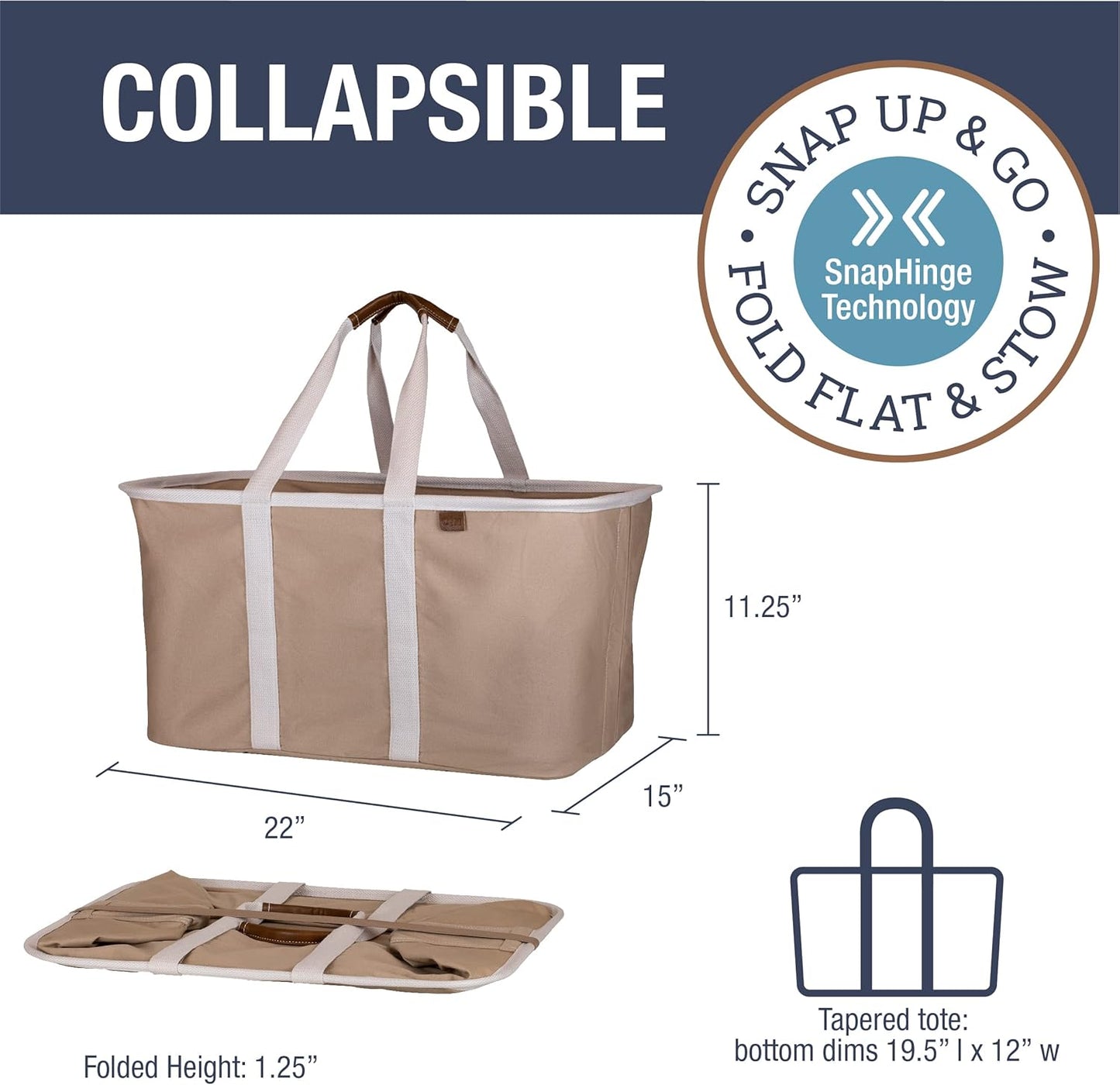 CleverMade Collapsible Laundry Tote - LUXE Mocha 2-Pack 50L - Foldable Storage Organization Container for Clothes Laundry Room Storage Solution