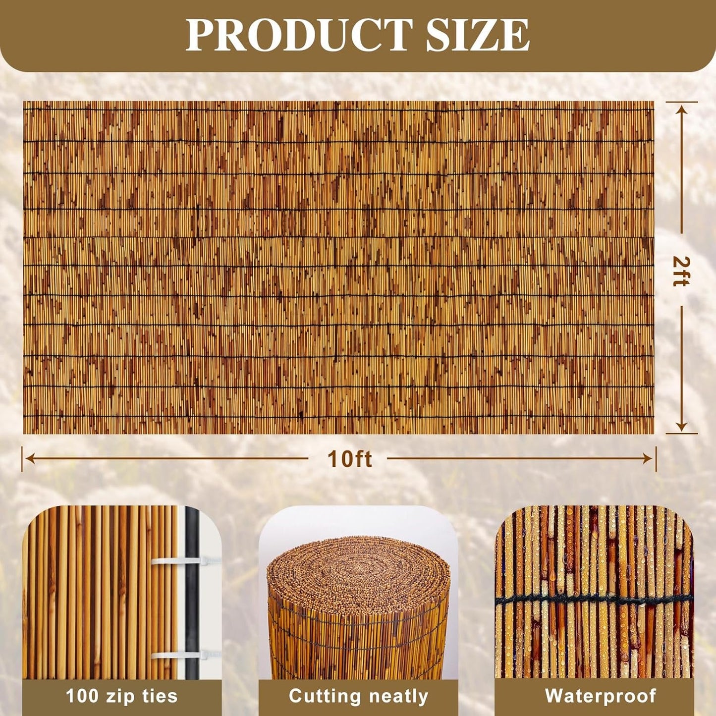 Bamboo Fencing–Handwoven,Bamboo Wall Panel Outdoor Privacy Reed Screening for Garden,Balcony,Backyard,Patio,2ftx10ft