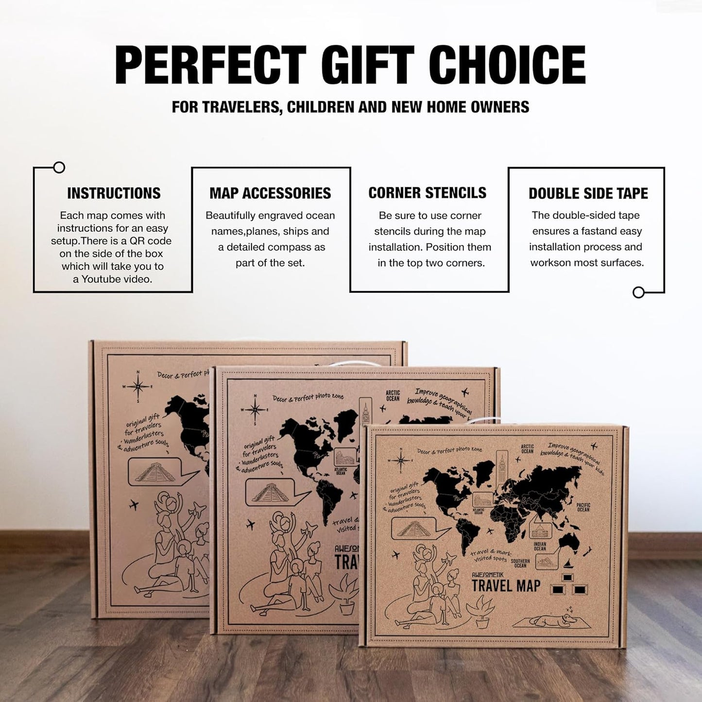 Handmade 3D Wood World Map Wall Art Large Wall Decor Track Your World Travels - Special For Home, Kitchen And Office (Nordik, Medium)