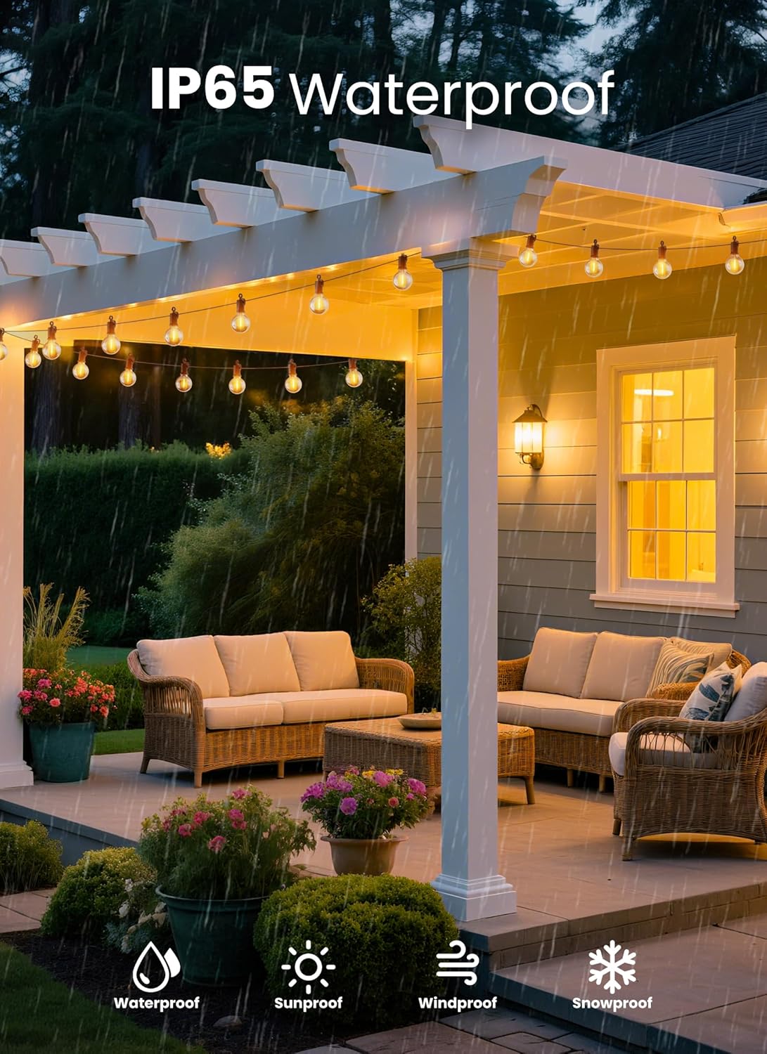 LED Outdoor String Lights, 25FT 12+1 Shatterproof Bulbs Outdoor Patio Lights, IP65 Waterproof Connectable Hanging Outside Light for Backyard, Porch, Deck, Balcony, 2200K