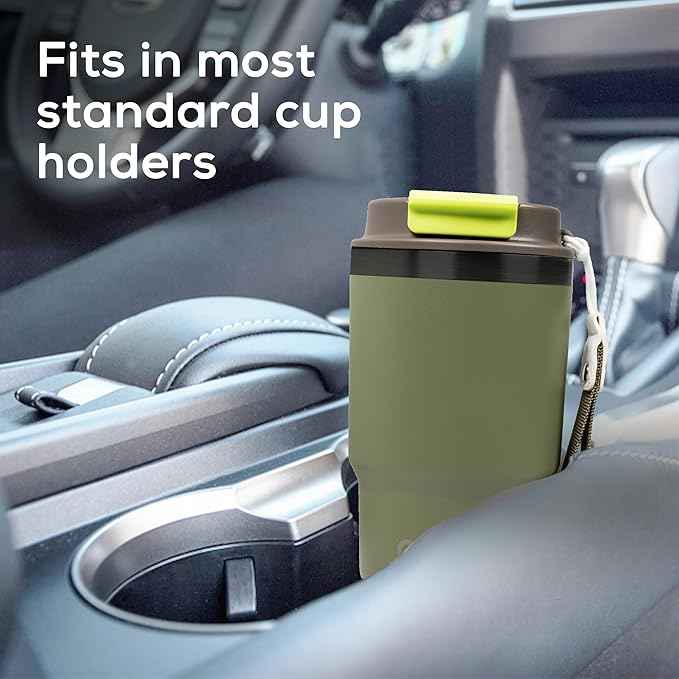 Insulated 16oz Stainless Steel Tumbler Mug Leakproof Double Walled Vacuum Thermal Coffee Cup with 2-in-1 Straw & Lid, Cupholder-Friendly Travel Mug for Hot & Cold Drinks (Olive Green)