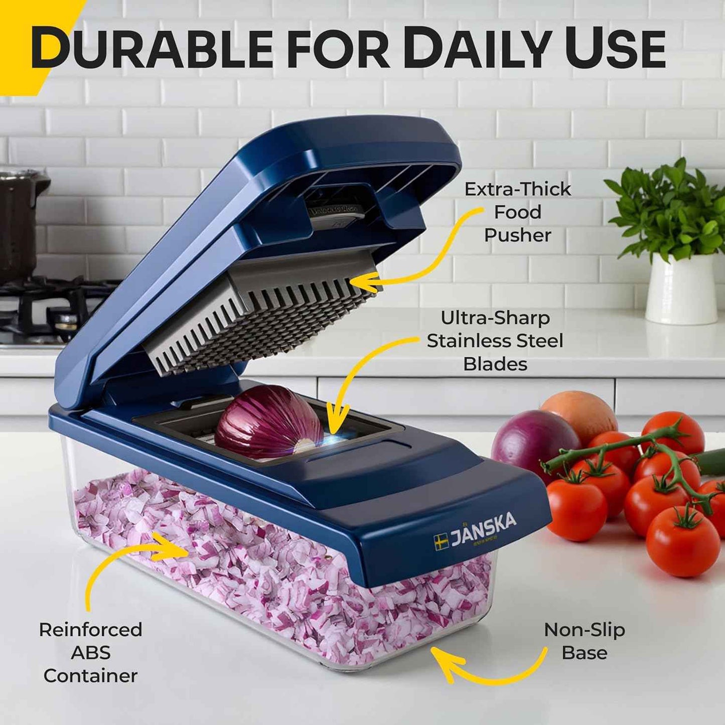 UltraChop All-In-1, 12 Blade Heavy Duty Vegetable Chopper, Food Chopper Container, Spiralizer, Mandoline Slicer Onion Mincer, French Fry And Salad Cutter, Home Essentials & Kitchen Gadgets, Blue